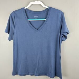 Pact Blue Organic Cottton V Neck T-Shirt Sustainable Clothing Size Medium